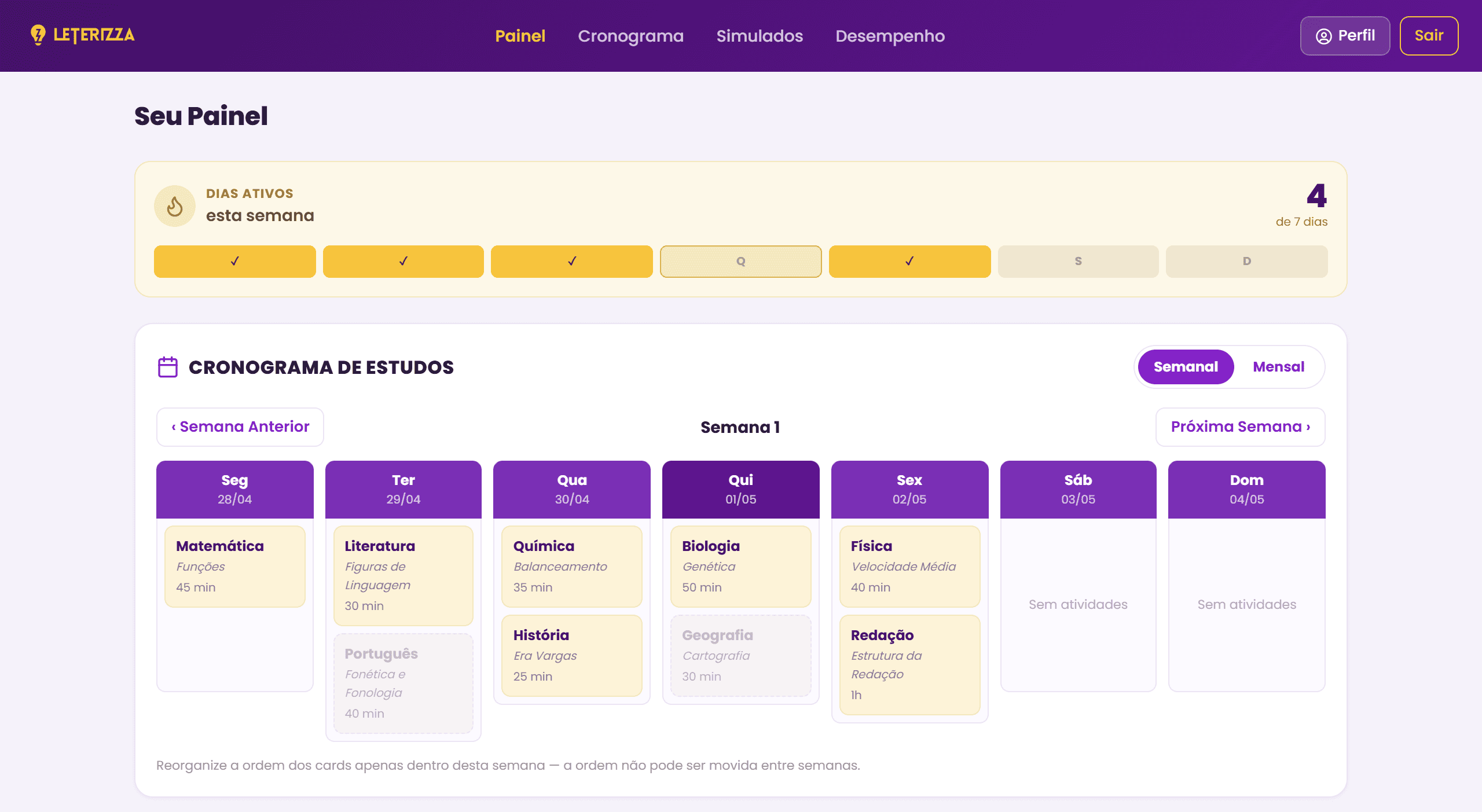 Painel da plataforma (computador)